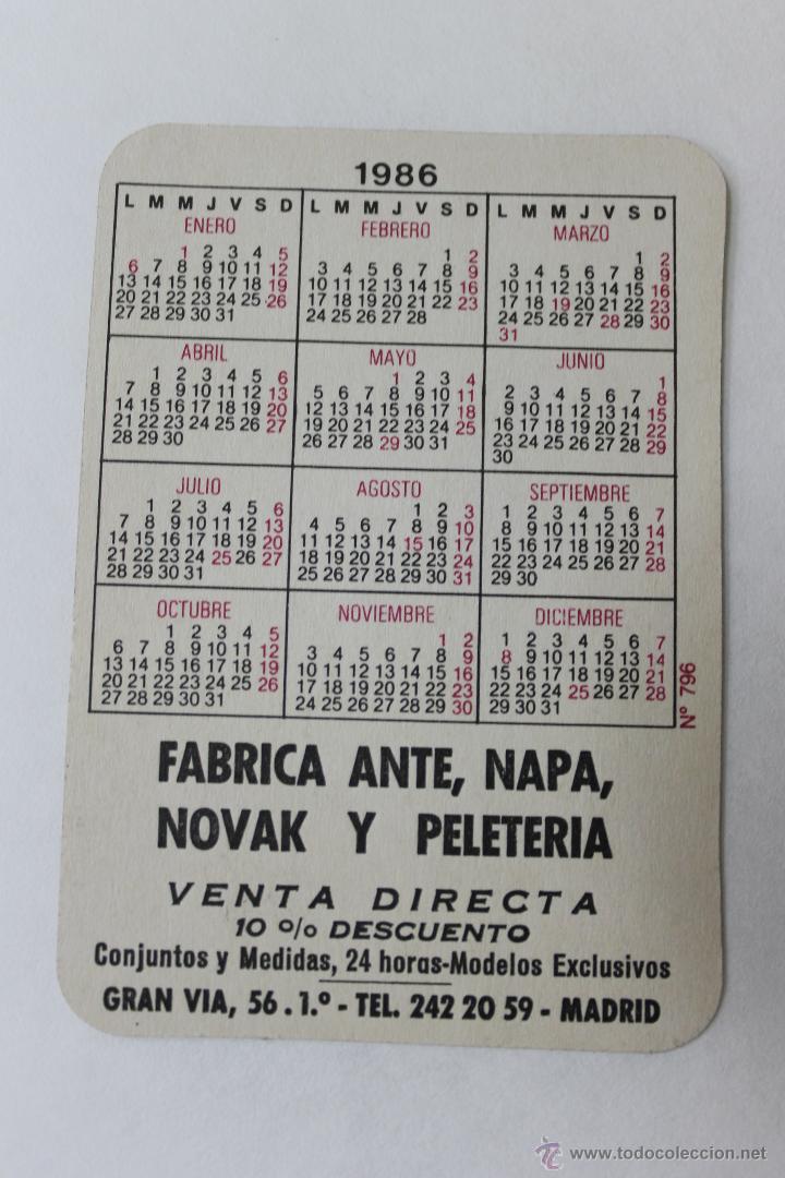 Coleccionismo calendarios: CALENDARIO CON PUBLICIDAD FABRICA, ANTE NAPA, NOVAK Y PELETERIA GRAN VIA MADRID 1986
