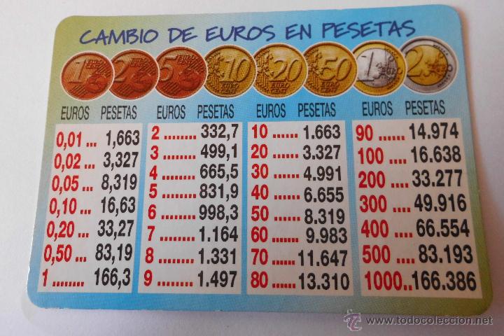 Equivalencia Tabla De Pesetas A Euros