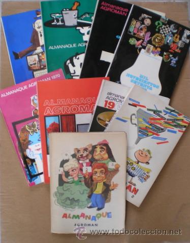 Coleccionismo calendarios: 10 ALMANAQUES AGROMAN (1955, 1962, 1965, 1968 a 1974) + 8 soluciones a los almanaques