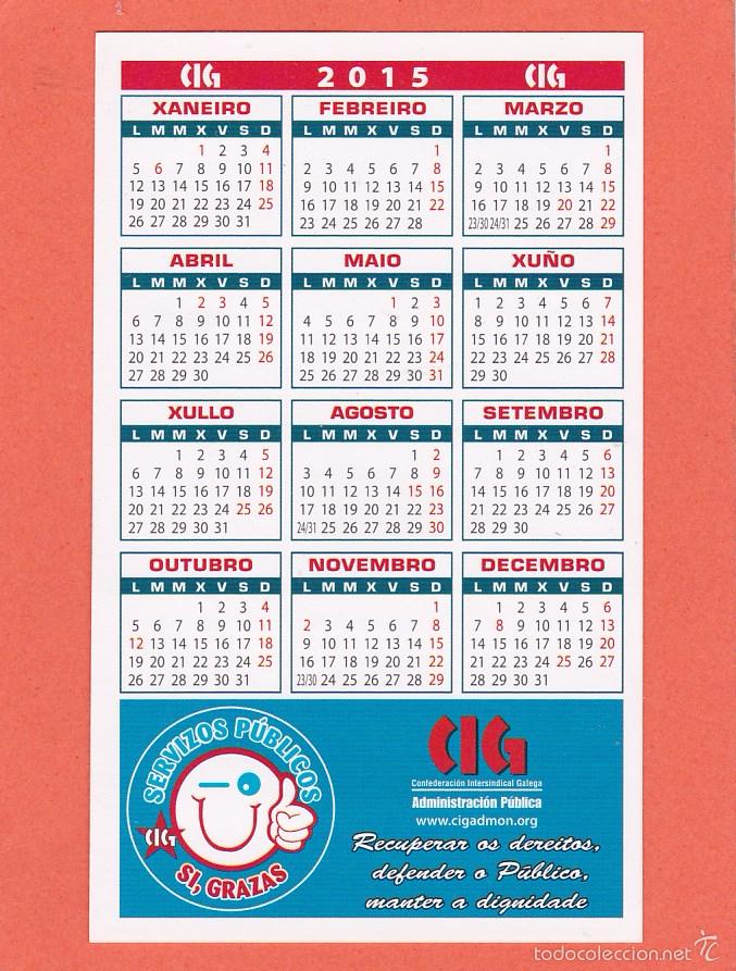 Coleccionismo calendarios: CALENDARIO PEGATINA 2015 - SINDICATO CIG. ADMINISTRACI&Oacute;N PUBLICA