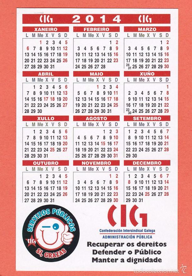 Coleccionismo calendarios: CALENDARIO PEGATINA 2014 - SINDICATO CIG. ADMINISTRACI&Oacute;N PUBLICA