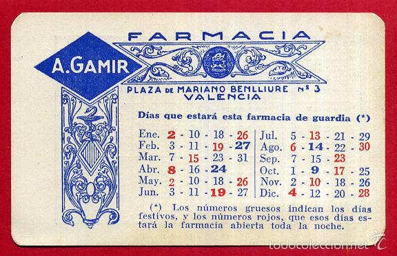 Collectables Calendars: CALENDARIO , PUBLICIDAD FARMACIA GAMIR , VALENCIA , 1955 , ORIGINAL , CAL8309