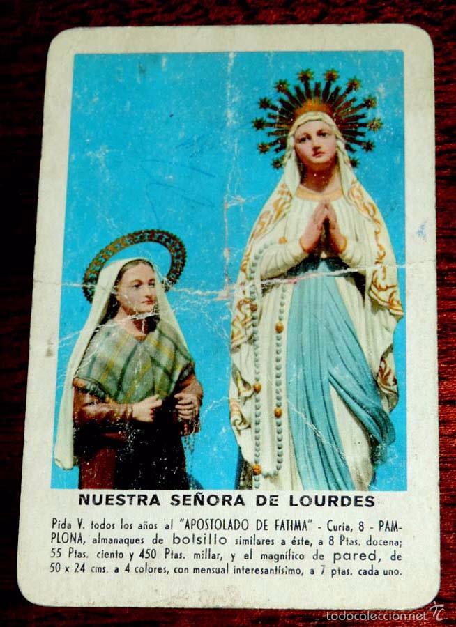Collectionnisme Calendriers: ANTIGUO CALENDARIO NUESTRA SE&Ntilde;ORA DE LOURDES. FOURNIER 1958. CON MARCAS DE DOBLECES Y PINTADO A BOLI