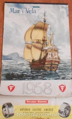 Collectables Calendars: CALENDARIO O ALMANAQUE DE 1958, FIRESTONE HISPANIA, MAR Y VELA, CADA HOJA UN DIBUJO DE BARCO