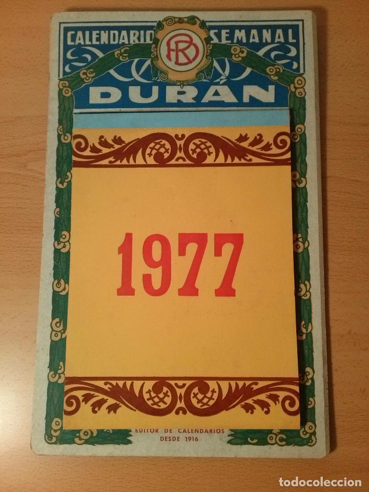 Coleccionismo Calendarios: Calendario de pared semanal Dur&aacute;n. A&ntilde;o 1977. Sin uso.