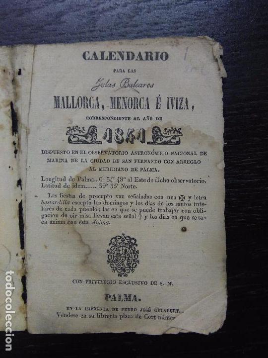 Sammeln von Kalendern: CALENDARIO PARA LAS ISLAS BALEARES MALLORCA, MENORCA E IVIZA, 1841