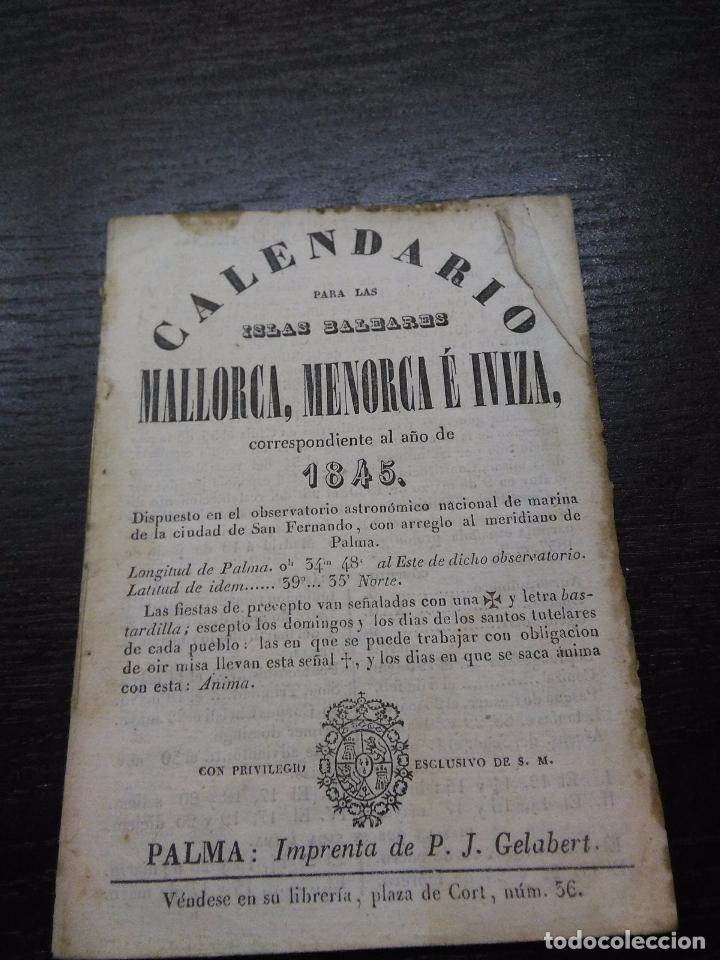 Sammeln von Kalendern: CALENDARIO PARA LAS ISLAS BALEARES MALLORCA, MENORCA E IVIZA, 1845
