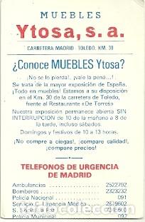 Collectionnisme Calendriers: CALENDARIO PUBLICITARIO. MUEBLES YTOSA. A&Ntilde;O 1984