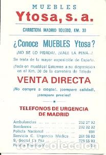 Collectionnisme Calendriers: CALENDARIO PUBLICITARIO. MUEBLES YTOSA. A&Ntilde;O 1985