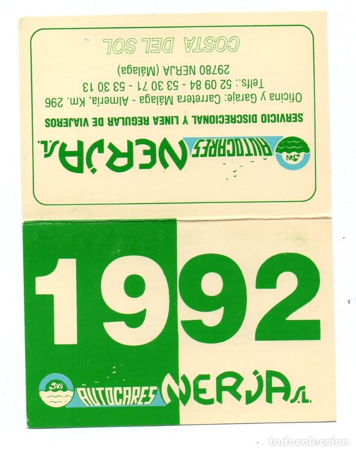 Colecionismo Calend&aacute;rios: Calendario de publicidad 1992 AUTOCARES NERJA (DISCTICO)