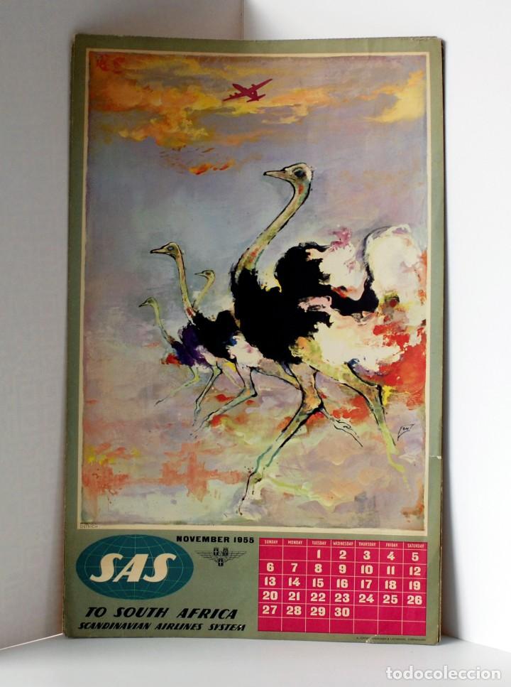 Coleccionismo Calendarios: P&aacute;gina de calendario para usar como poster. L&iacute;nea a&eacute;rea&nbsp;SAS.&nbsp;Noviembre 1955. To South Africa Ostrich