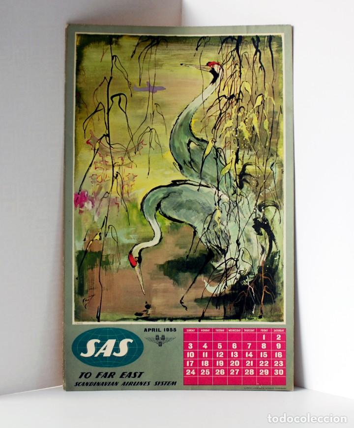 Coleccionismo Calendarios: P&aacute;gina de calendario para usar como poster. L&iacute;nea a&eacute;rea SAS. Abril 1955. To Far East. Crane.