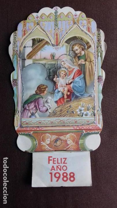 Coleccionismo calendarios: Calendario pared troquelado. Nacimiento ni&ntilde;o Jesus con pastor. A&ntilde;o 1988.
