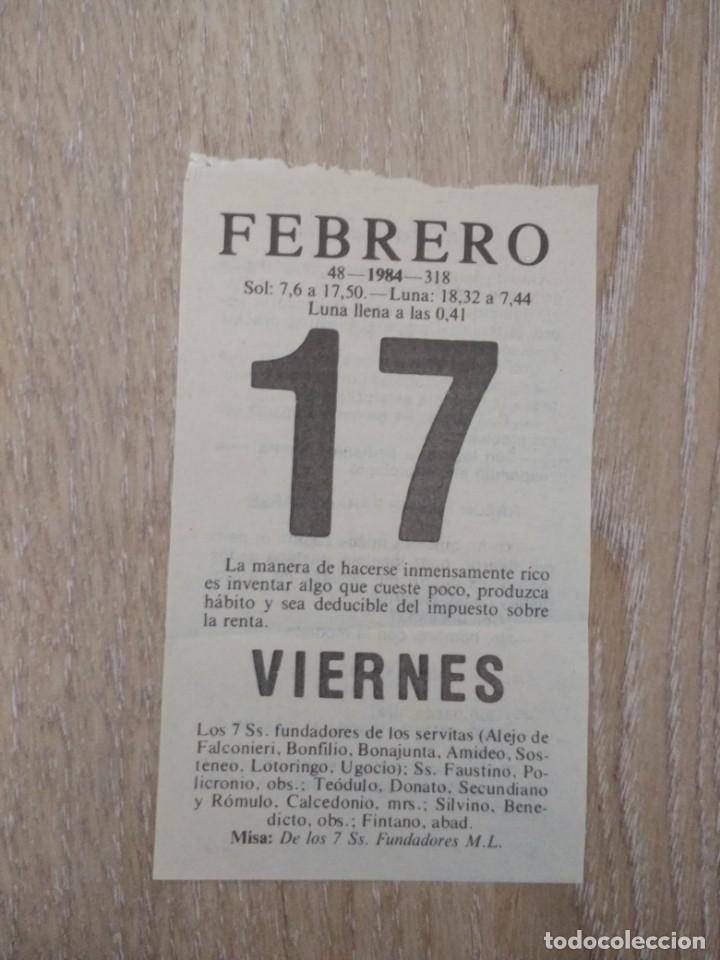Sammeln von Kalendern: HOJA TACO CALENDARIO 17 DE FEBRERO 1984