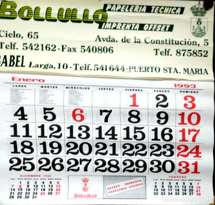 Colecionismo Calend&aacute;rios: CALENDARIO. BOLLULLO. PAPELERIA TECNICA IMPRENTA OFFSET. PUERTO STA. MARIA. 1993.