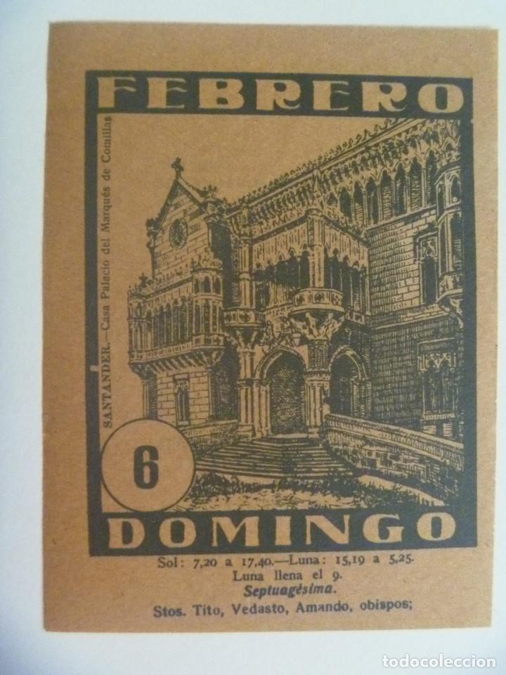 Coleccionismo Calendarios: MUY ANTIGUA HOJA DE CALENDARIO : DOMINGO 6 DE FEBRERO, SANTANDER . DETRAS POESIA A LA VIRGEN PILAR