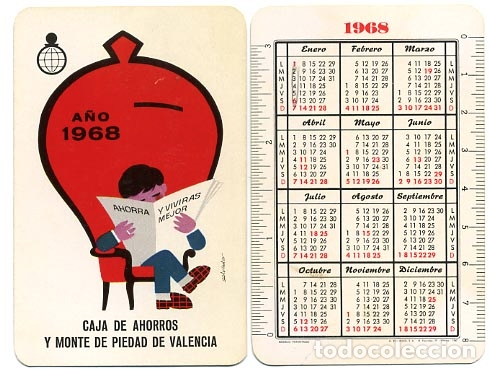 Coleccionismo Calendarios: CALENDARIO FOURNIER, PUBLICIDAD CAJA DE AHORROS VALENCIA , 1968 , ORIGINAL , CAD 174