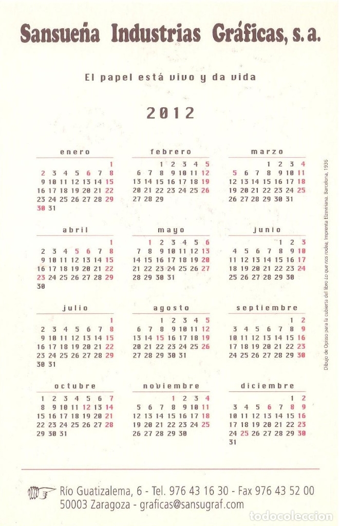 Coleccionismo Calendarios: Lote de 3 Postales Calendario de 2012 - Gráficas Sansueña Zaragoza. EX - Foto 7 - 176081773