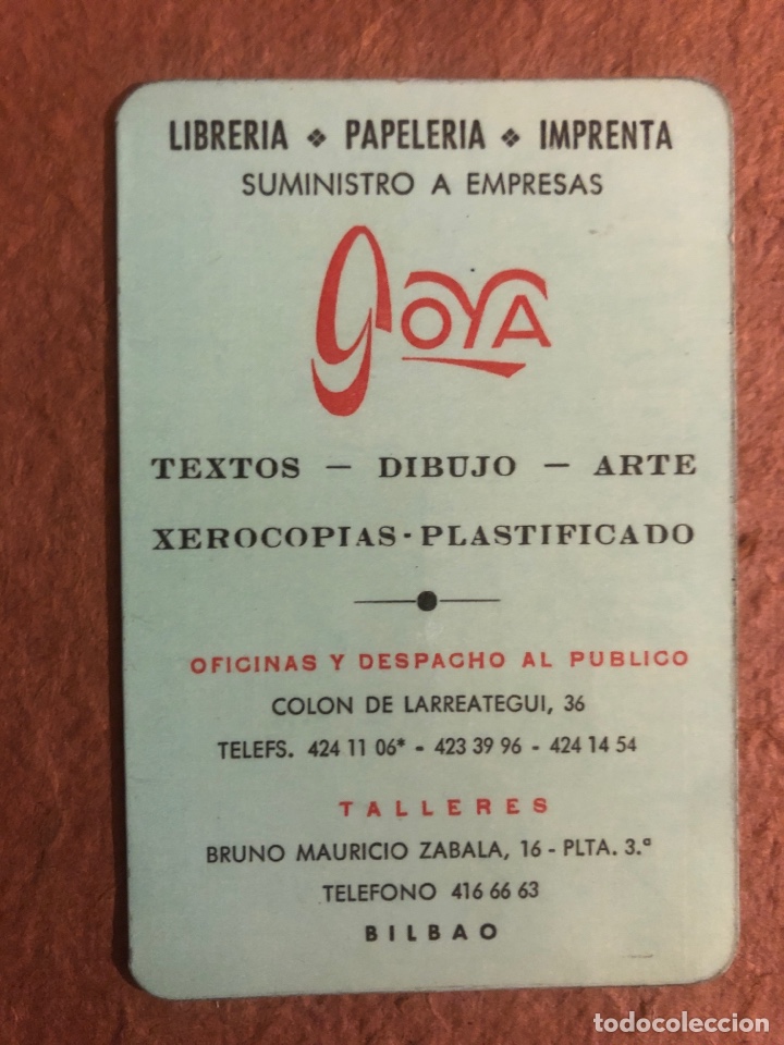 Colecionismo Calend&aacute;rios: LIBRER&Iacute;A PAPELER&Iacute;A GOYA (BILBAO). CALENDARIO PUBLICITARIO DEL A&Ntilde;O 1980. D&Iacute;PTICO. 6,7 x 10 Cms.