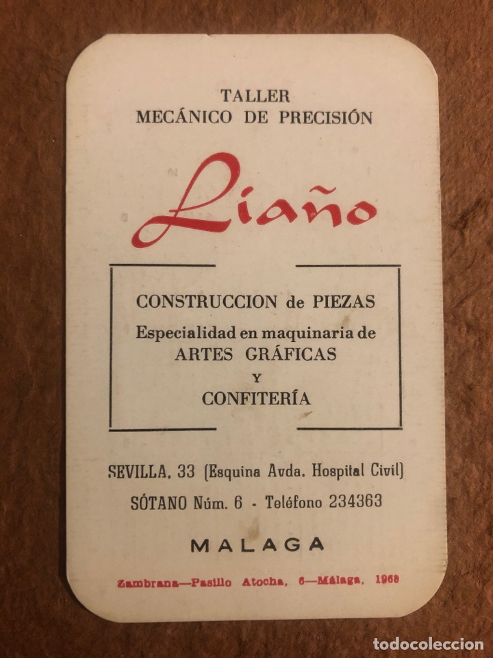 Sammeln von Kalendern: TALLER MEC&Aacute;NICO DE PRECISI&Oacute;N LIA&Ntilde;O (M&Aacute;LAGA). CALENDARIO PUBLICITARIO DEL A&Ntilde;O 1969. 6,5 x 10 Cms.