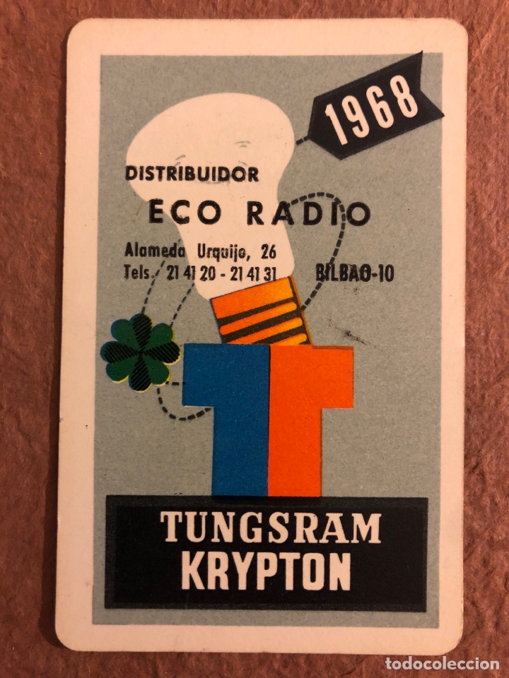 Coleccionismo calendarios: TUNGSRAM KRYPTON. CALENDARIO PUBLICITARIO DEL A&Ntilde;O 1968. PUBLI: ECO RADIO (BILBAO). 6,7 x 10,5 Cms.