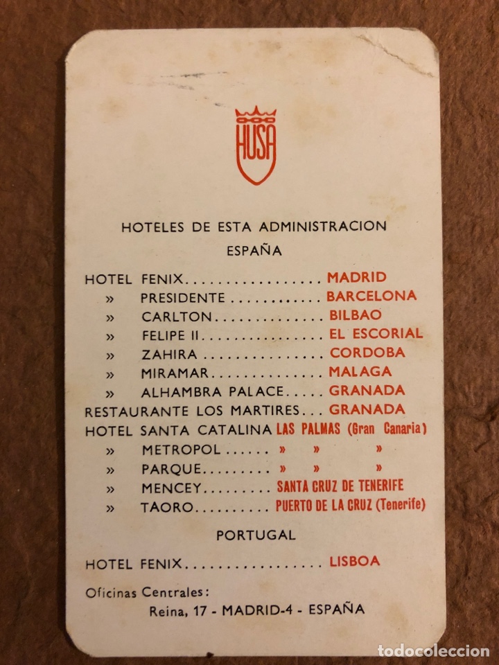 Sammeln von Kalendern: HUSA HOTELES. CALENDARIO PUBLICITARIO DEL A&Ntilde;O 1966. 6,1 x 10 Cms.