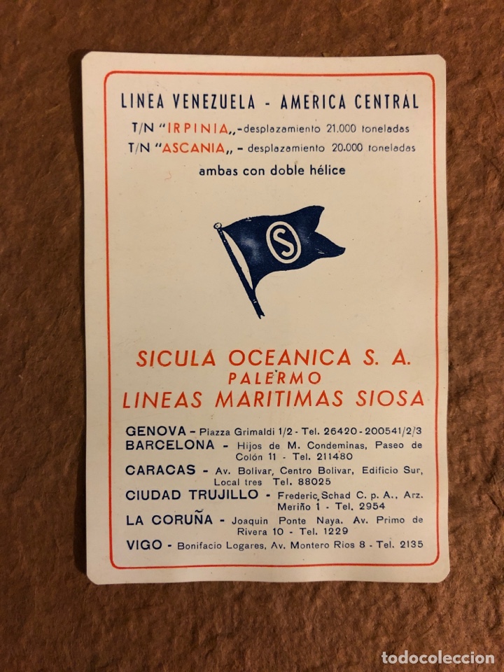Collectionnisme Calendriers: SICULA OCEANICA S.A. PALERMO L&Iacute;NEAS MAR&Iacute;TIMAS SIOSA. CALENDARIO PUBLICITARIO DE 1956.