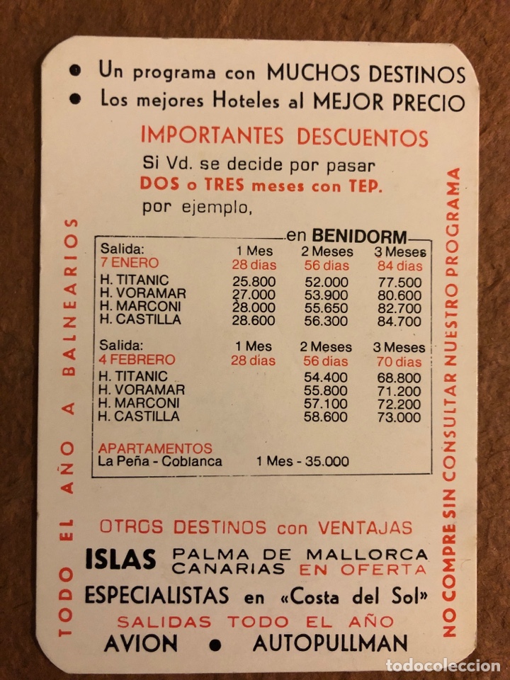 Collezionismo Calendari: VIAJES TEP (PAIS VASCO). CALENDARIO PUBLICITARIO DEL A&Ntilde;O 1984. 7 x 10 Cms.