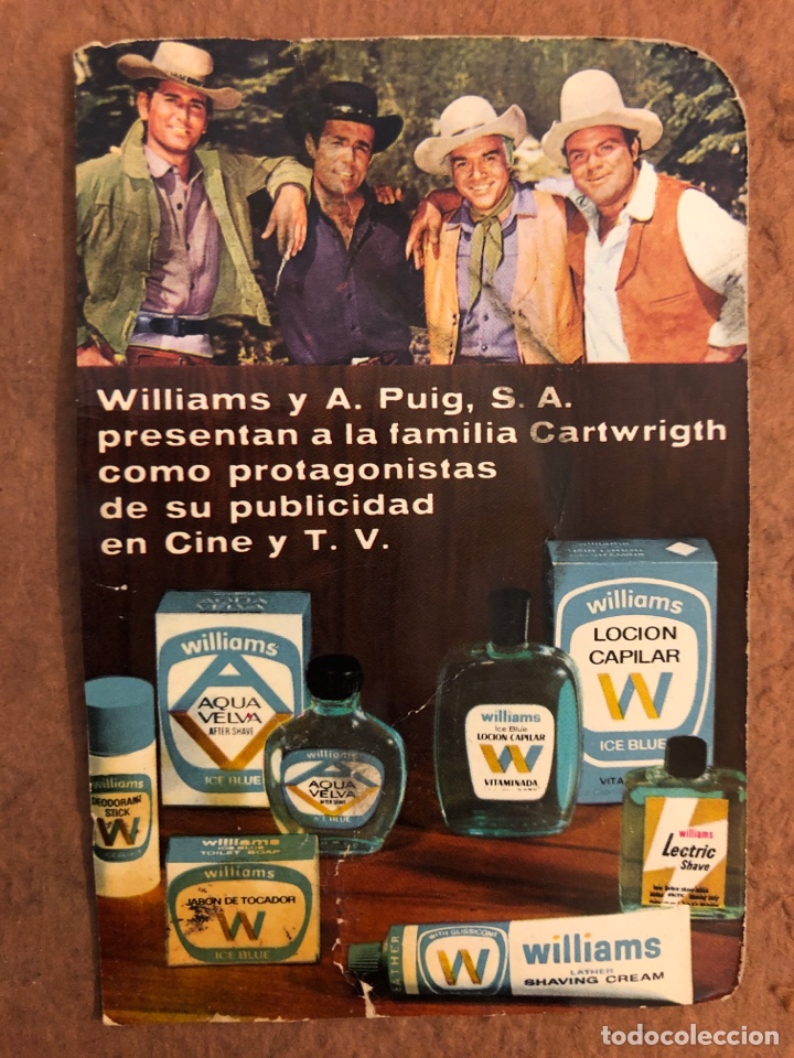 Collectables Calendars: BONANZA (SERIE TV). CALENDARIO PUBLICITARIO DE 1968. WILLIAMS Y A. PUIG. 7,2 x 10,6 Cms.