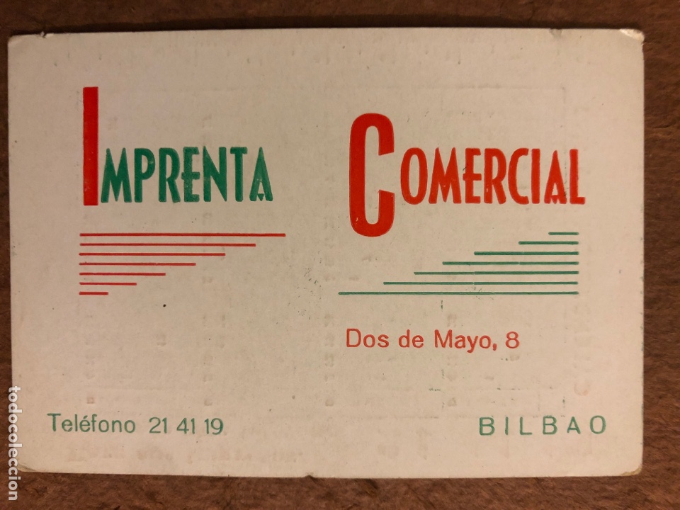 Colecionismo Calend&aacute;rios: IMPRENTA COMERCIAL (BILBAO). CALENDARIO PUBLICITARIO DEL A&Ntilde;O 1970. 6,7 x 9,7 Cms.