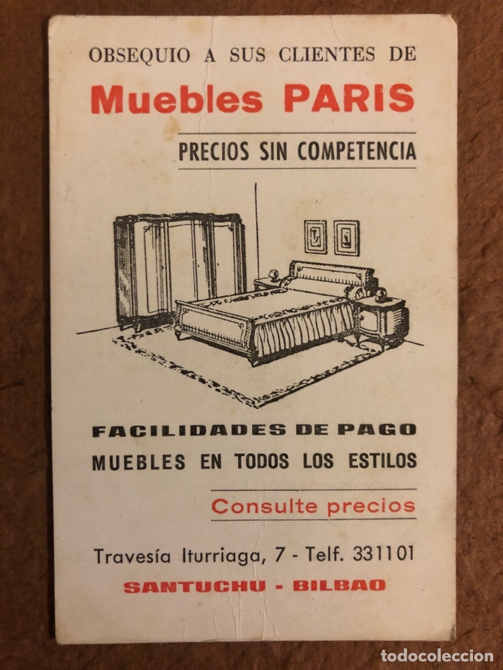 Sammeln von Kalendern: MUEBLES PARIS (SANTUCHU - BILBAO). CALENDARIO PUBLICITARIO DEL A&Ntilde;O 1968. 6,2 x 9,6 Cms.