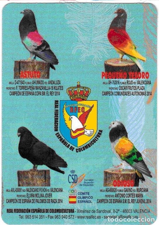 Coleccionismo Calendarios: CALENDARIO REAL FEDERACION ESPA&Ntilde;OLA COLOMBICULTURA 2015