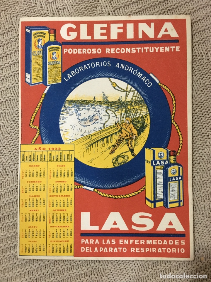 Coleccionismo Calendarios: Calendario secante glefina de 1932, medidas 18 x 12,8 cm