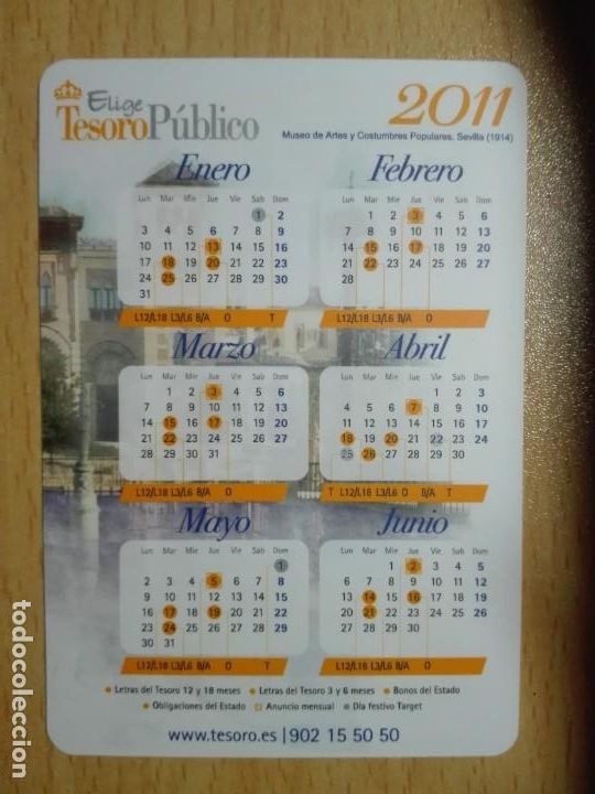 Collezionismo Calendari: CALENDARIO BOLSILLO 2011 - TESORO PUBLICO - SEVILLA