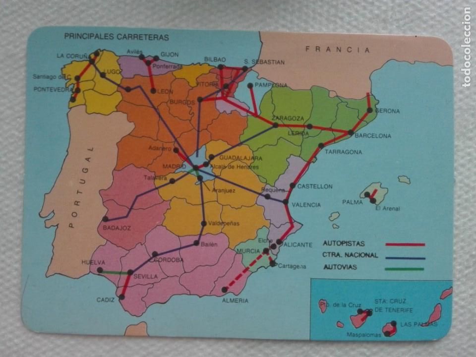Collectionnisme Calendriers: CALENDARIO BOLSILLO 1992 - BO 5681 - PRINCIPALES CARRETERAS  - MAPA ESPA&Ntilde;A