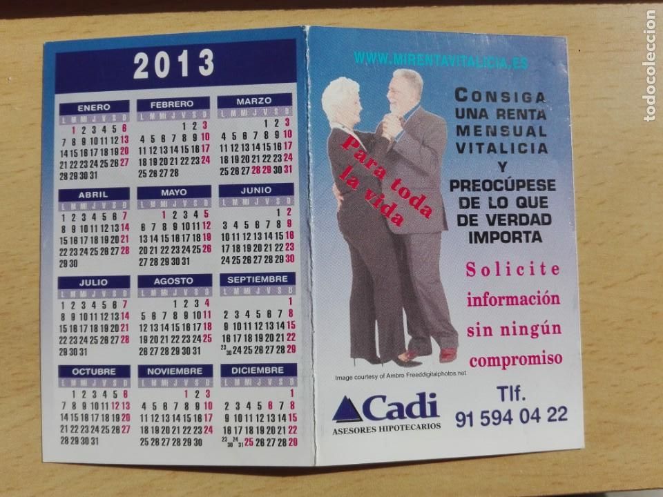 Collectionnisme Calendriers: calendario bolsillo 2013 - CADI ASESORES HIPOTECARIOS - MADRID