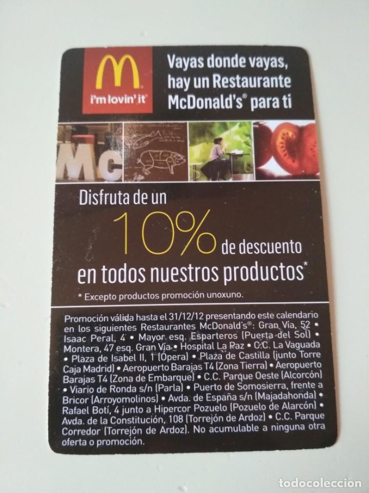 Coleccionismo calendarios: Calendario publicitario McDonald's 2012