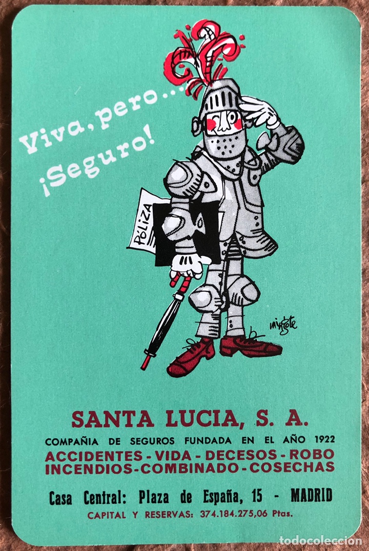 Sammeln von Kalendern: SEGUROS SANTA LUC&Iacute;A. CALENDARIO HERACLIO FOURNIER DE 1972.