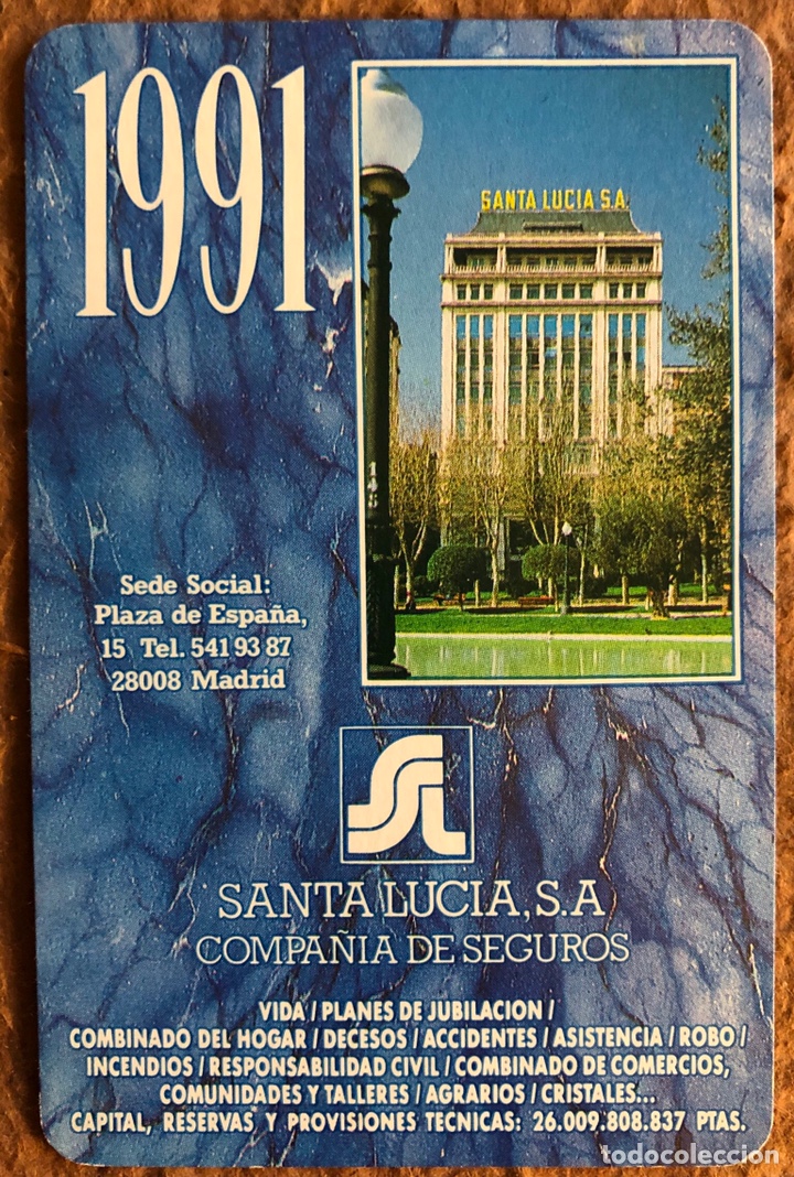 Colecionismo Calend&aacute;rios: SEGUROS SANTA LUC&Iacute;A. CALENDARIO HERACLIO FOURNIER DE 1991.