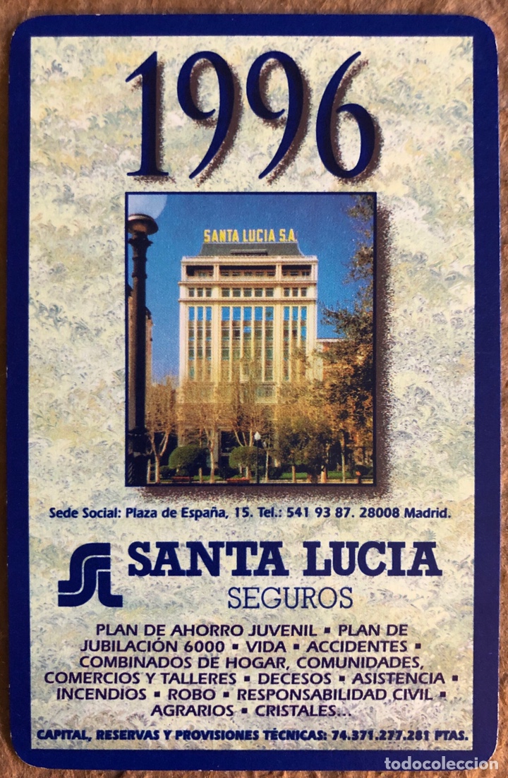 Collezionismo Calendari: SEGUROS SANTA LUC&Iacute;A. CALENDARIO HERACLIO FOURNIER DE 1996.