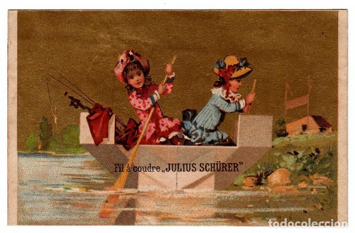 Coleccionismo Calendarios: Precioso calendario Hilo de coser Julius Sch&uuml;rer 1888 Damas pescando en el lago. aa