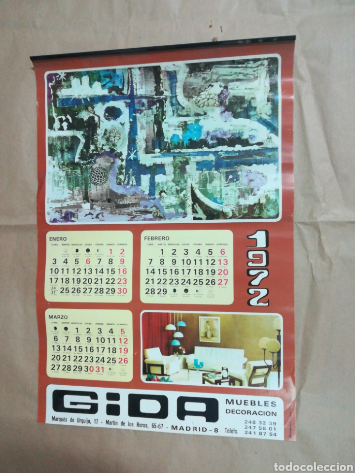 Coleccionismo calendarios: Calendario muebles decoraci&oacute;n gida Madrid 1972