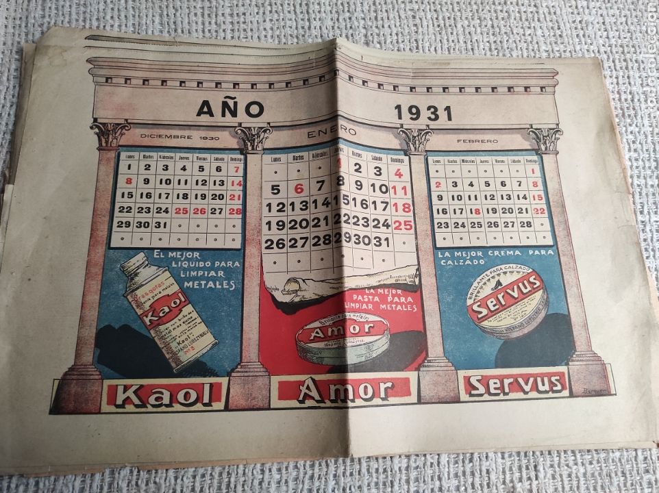 Sammeln von Kalendern: 5 PAGINAS CALENDARIO enero a junio de 1931- literatura, epigramas, curiosidades, receta de cocina