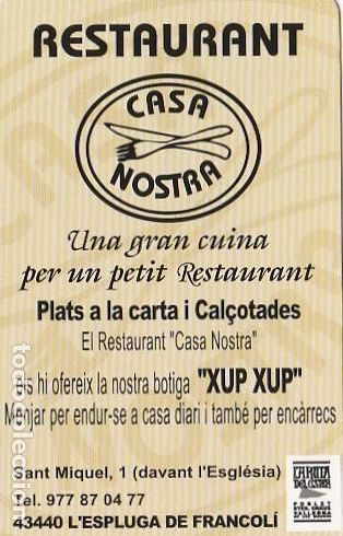 Collezionismo Calendari: CALENDARIO bolsillo - A&Ntilde;O 2010 - casa nostra - restaurant - espluga de francoli - tarragona