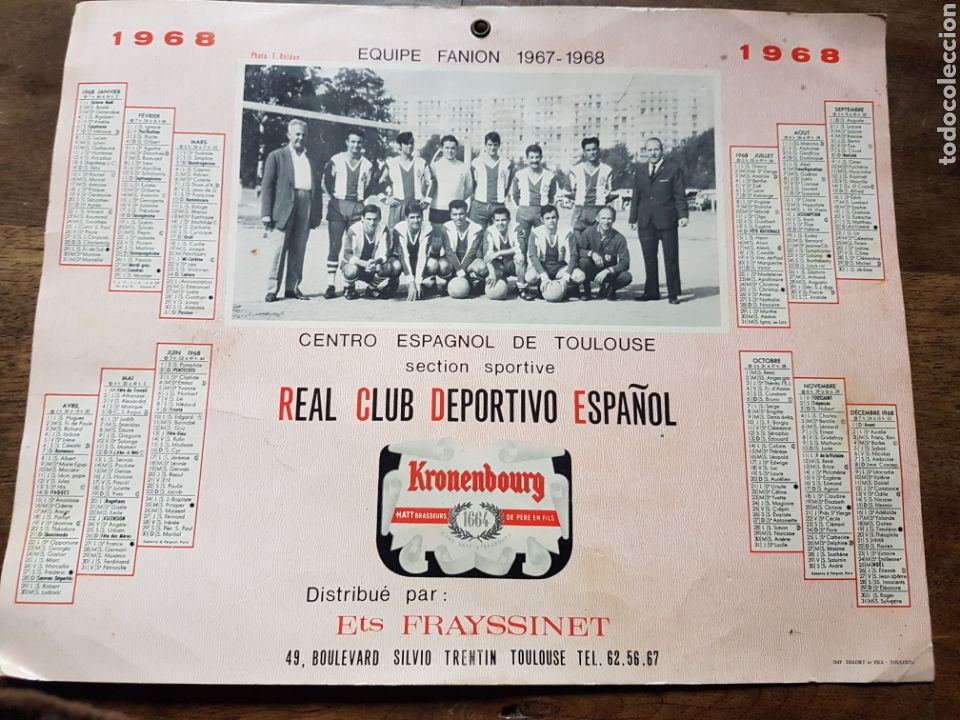 Coleccionismo calendarios: Calendario Kronenbourg Real Club Deportivo Espa&ntilde;ol 1968