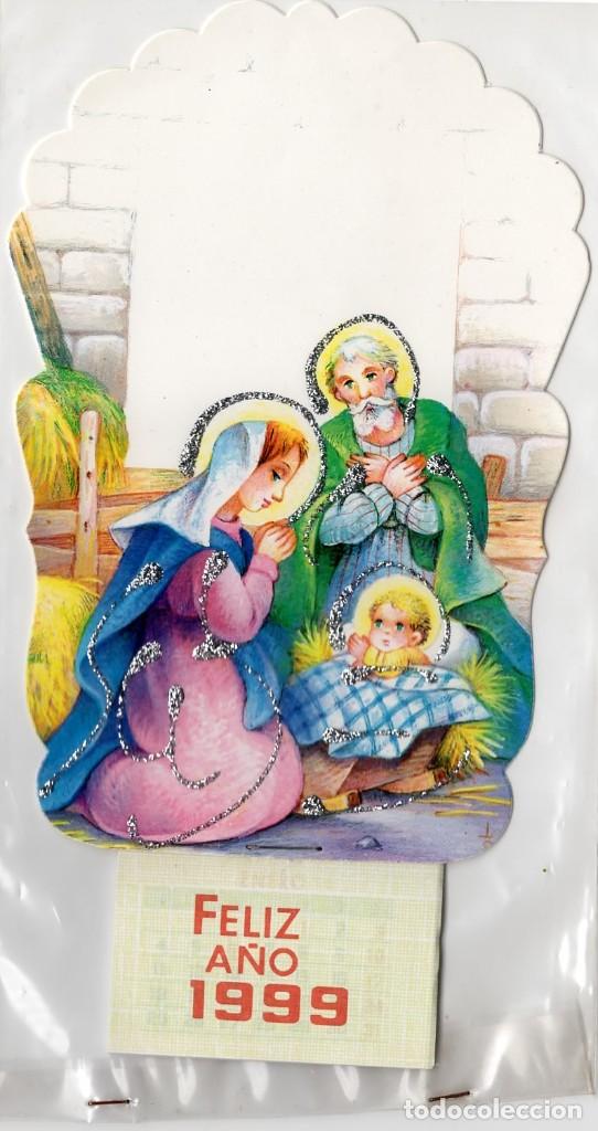 Colecionismo Calend&aacute;rios: MINI CALENDARIO PARED - FELICITACION NAVIDE&Ntilde;A -NAVIDAD -BELEN -NACIMIENTO -PURPURINA -A&Ntilde;O 1999 NUEVO