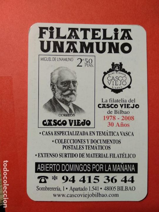 Coleccionismo calendarios: CALENDARIO DE BOLSILLO FILATELIA UNAMUNO A&Ntilde;O 2008