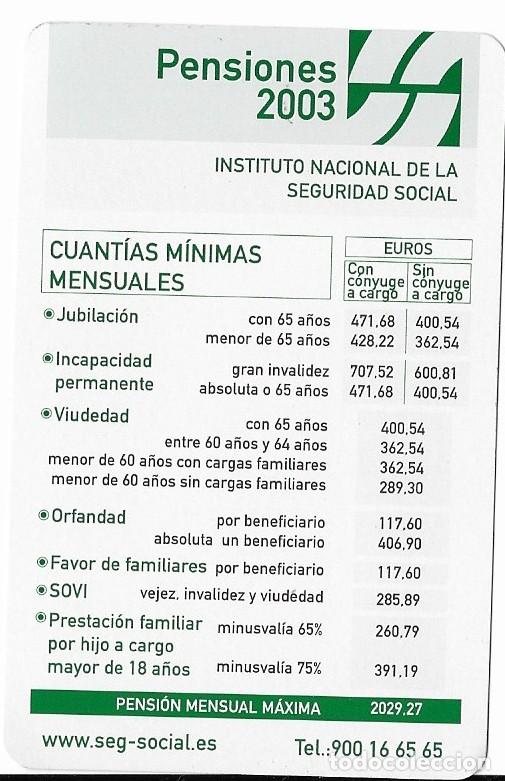 Coleccionismo Calendarios: Calendario de bolsillo **PENSIONES INSS** (2003)