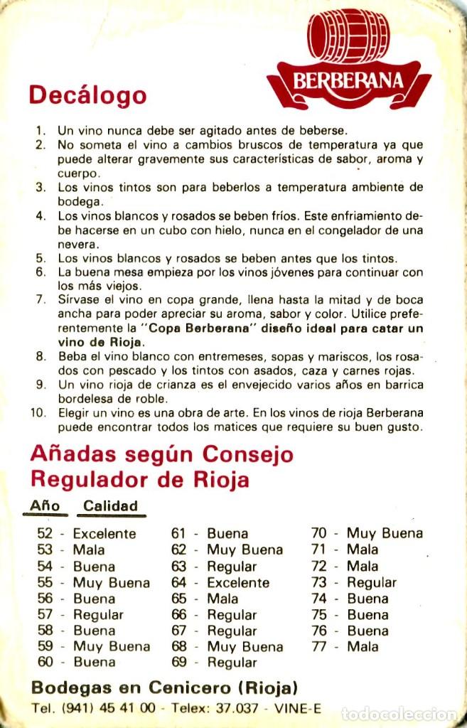 Coleccionismo calendarios: Calendario bolsillo - DECALOGO DEL VINO - BODEGAS BERBERANA A&Ntilde;ADAS - A&ntilde;o 1979