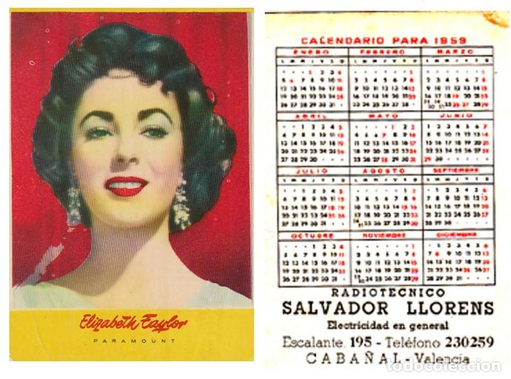 Coleccionismo Calendarios: Calendario bolsillo Elizabeth Taylor Paramount. Electricidad S. Llorens, Caba&ntilde;al, Valencia 1959 aa